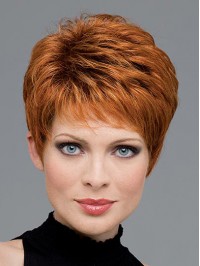 Auburn Wavy Short Boy Cut Human Hair Capless Wigs With Bangs 4 Inches