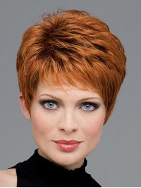 Auburn Wavy Short Boy Cut Human Hair Capless Wigs With Bangs 4 Inches