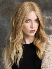 Central Parting Long Wavy Blonde Lace Front Human Hair Wigs 18 Inches