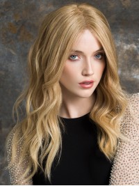 Central Parting Long Wavy Blonde Lace Front Human Hair Wigs 18 Inches