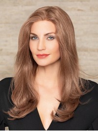 Central Parting Auburn Long Straight Monofilament Human Hair Wigs 18 Inches