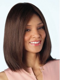 Central Parting Brown Bob Style Medium Straight Human Hair Wigs 14 Inches