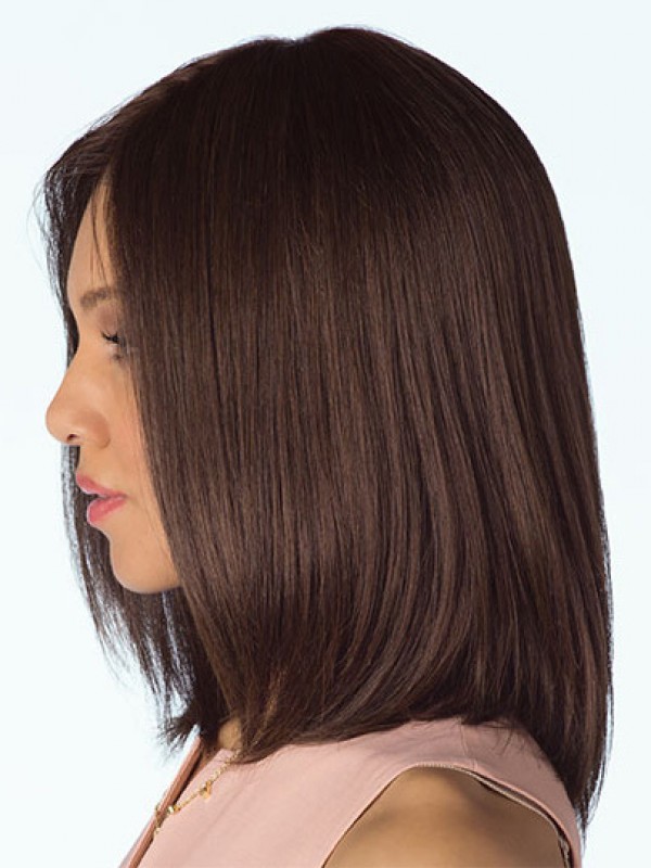 Central Parting Brown Bob Style Medium Straight Human Hair Wigs 14 Inches