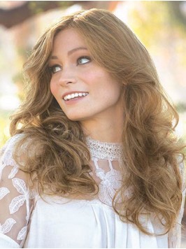 Blonde Long Wavy Capless Human Hair Wigs 16 Inches