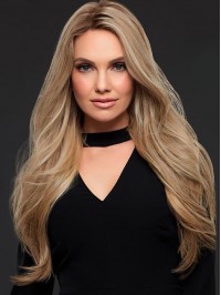 Central Parting Blonde Long Wavy Human Hair Lace Front Wigs