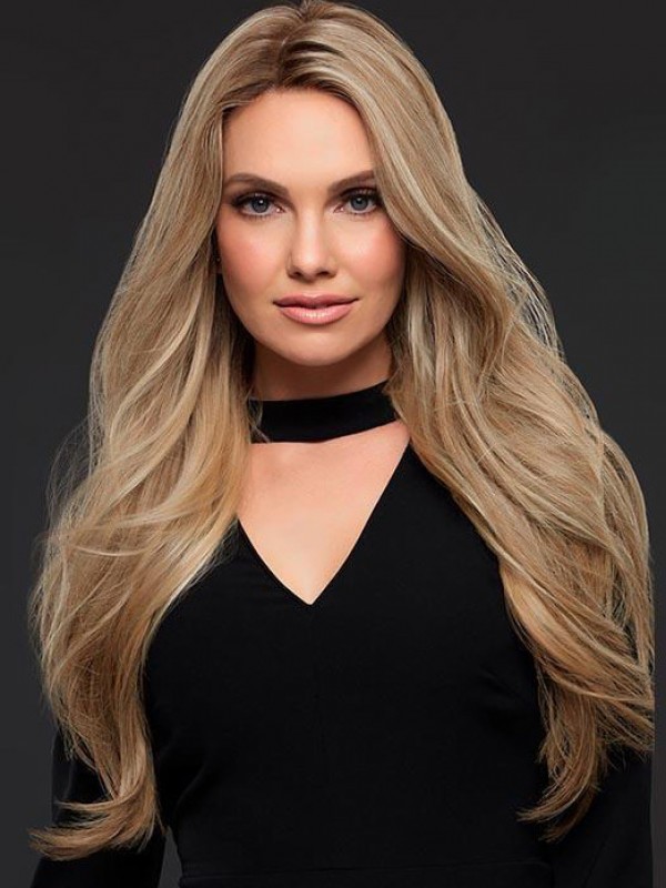 Central Parting Blonde Long Wavy Human Hair Lace Front Wigs