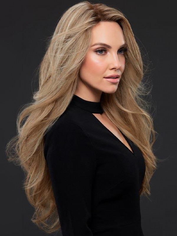 Central Parting Blonde Long Wavy Human Hair Lace Front Wigs