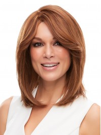 Medium Straight Full Lace Human Hair Wigs With Side Bangs 14 Inches