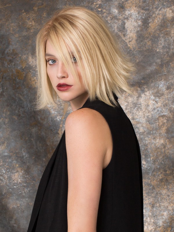 Layered Short Straight Blonde Lace Front Human Hair Wigs With Side Bangs 10 Inches