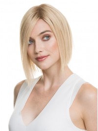 Bob Style Short Straight Blonde Lace Front Hair Wigs With Side Bangs 10 Inches