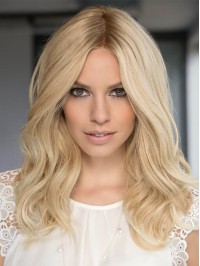 Central Parting Long Wavy Blonde Monofilament Human Hair Wigs 18 Inches