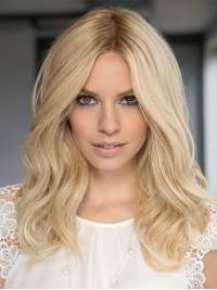 Central Parting Long Wavy Blonde Monofilament Human Hair Wigs 18 Inches