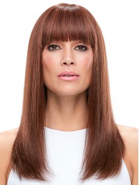 Long Straight Auburn Monofilament Human Hair Wigs With Bangs 18 Inches