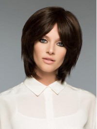 Layered Brown Short Straight Capless Remy Human Hair Wigs 8 Inches