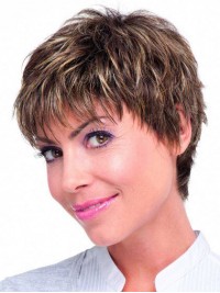 Monofilament Boy Cut Two-Tones Straight Short Human Hair Wigs With Bangs 8 Inches