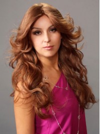 Central Parting Brown Long Wavy Lace Front Human Hair Wigs 24 Inches