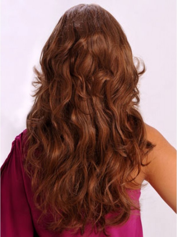 Central Parting Brown Long Wavy Lace Front Human Hair Wigs 24 Inches
