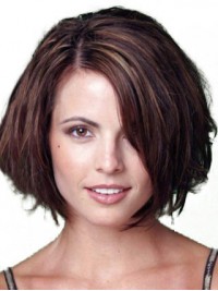 Bob Style Short Straight Lace Front Remy Human Wigs With Side Bangs 10 Inches
