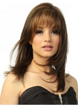 Long Brown Straight Medium Capless Remy Human Wigs...