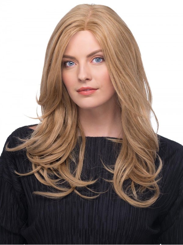 Central Parting Blonde Wavy Long Lace Front Human Hair Wigs 18 Inches