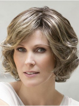 Monofilament Brown Wavy Chin Length Human Hair Wig...