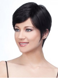 Lace Front Boy Cut Black Straight Short Remy Human Wigs 8 Inches
