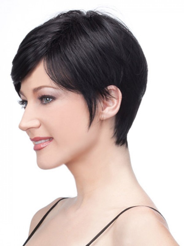 Lace Front Boy Cut Black Straight Short Remy Human Wigs 8 Inches