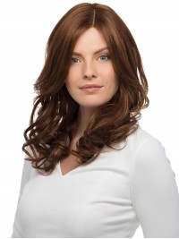 Brown Long Wavy Lace Front Human Hair Wigs With Side Bangs 16 Inches