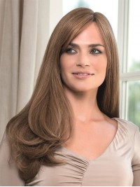 Long Straight Lace Front Human Hair Wigs With Side Bangs 26 Inches