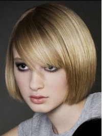 Bob Style Short Blonde Straight Human Hair Capless Wigs 10 Inches