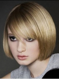 Bob Style Short Blonde Straight Human Hair Capless Wigs 10 Inches