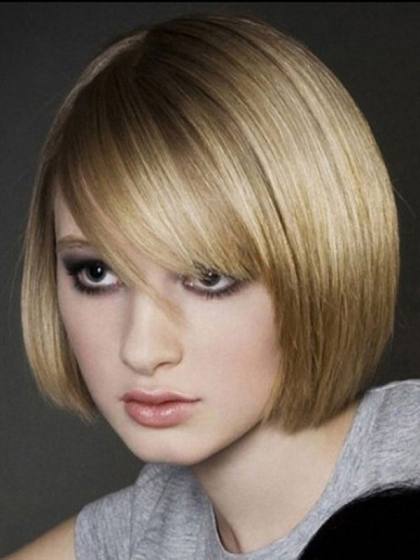 Bob Style Short Blonde Straight Human Hair Capless Wigs 10 Inches