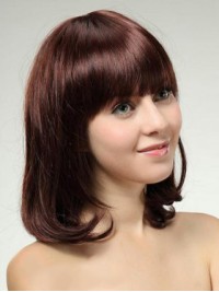 Medium Straight Capless Human Hair Wigs With Bangs 14 Inches