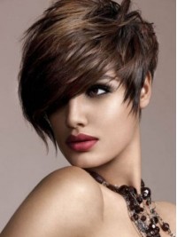 Brown Straight Short Capless Human Hair Wigs With Bangs 8 Inches
