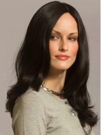 Central Parting Long Wavy Black Human Hair Capless Wigs 20 Inches