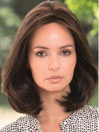 Central Parting Medium Lace Front Brown Straight Remy Human Wigs 14 Inches