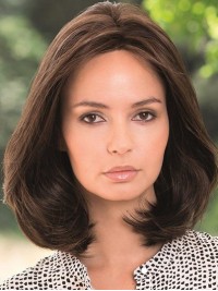 Central Parting Medium Lace Front Brown Straight Remy Human Wigs 14 Inches