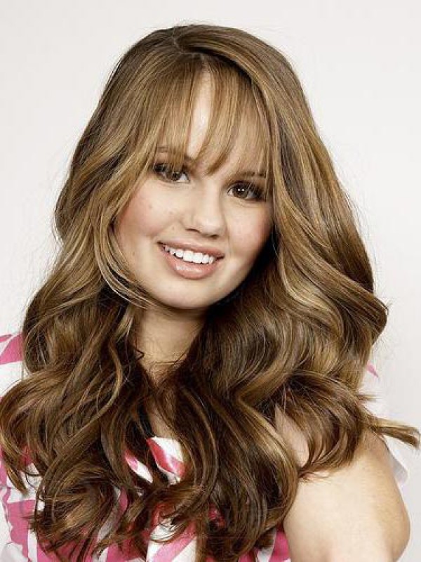 Long Lace Front Brown Wavy Human Hair Wigs With Bangs 24 Inches