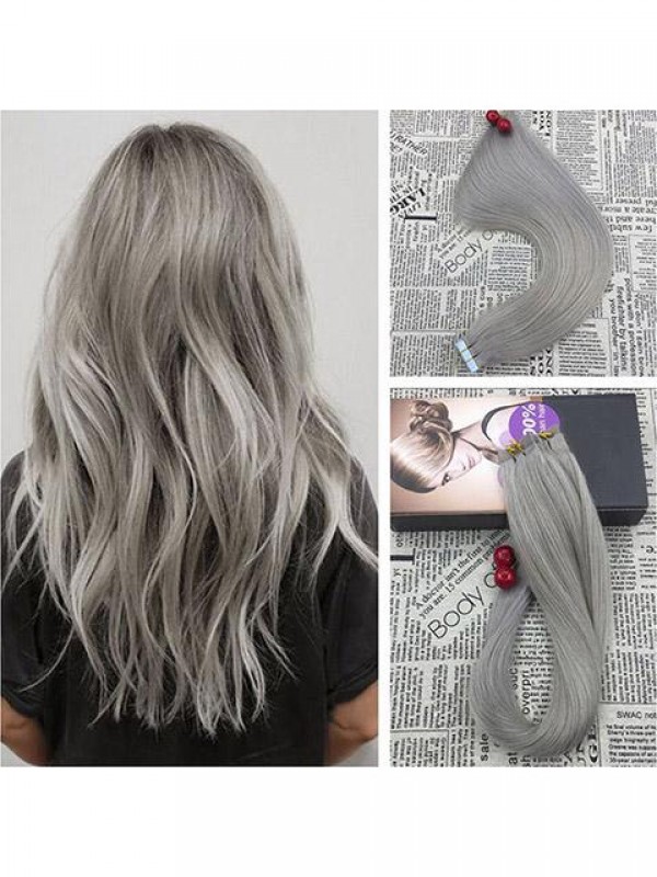 20pcs/50g 16" Seamless Skin Weft Tape on Granny Grey Color Weft Extensions