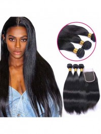 3 Bundles Human Hair Extensions 4x4 Lace Free Part Closure