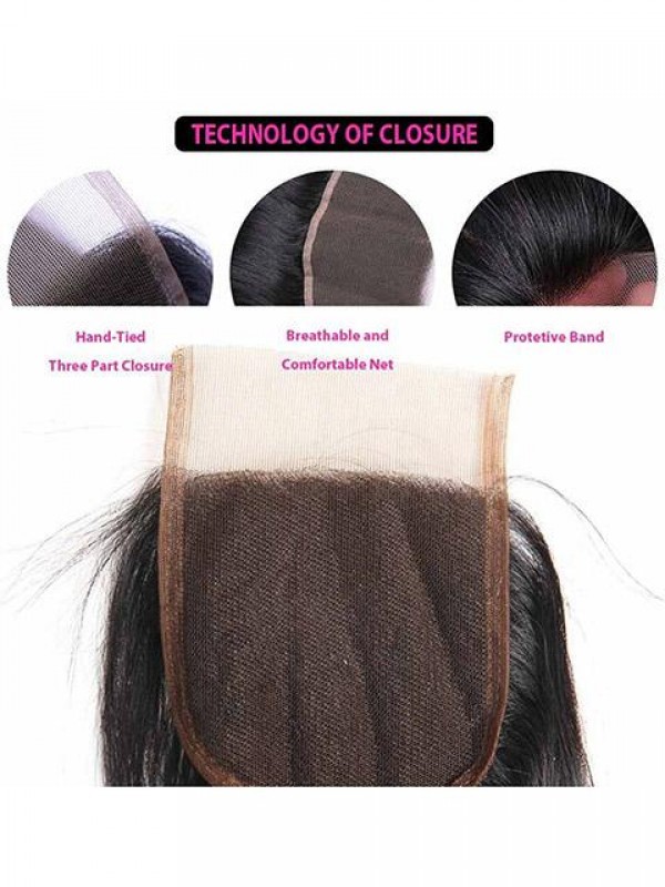3 Bundles Human Hair Extensions 4x4 Lace Free Part Closure