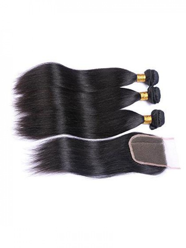 3 Bundles Human Hair Extensions 4x4 Lace Free Part Closure