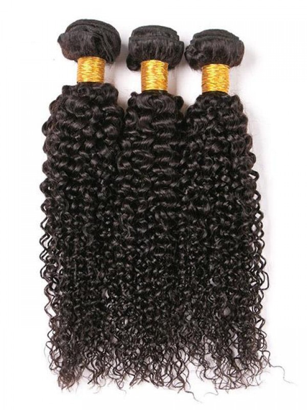 3 Bundles Kinkys Curly Natural Color Real Hair Weft Extensions