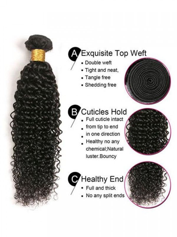 3 Bundles Kinkys Curly Natural Color Real Hair Weft Extensions