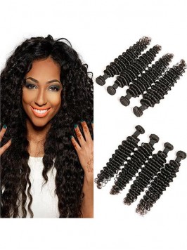 4 Bundles Deep Wave Peruvian Hair Weft Short for B...