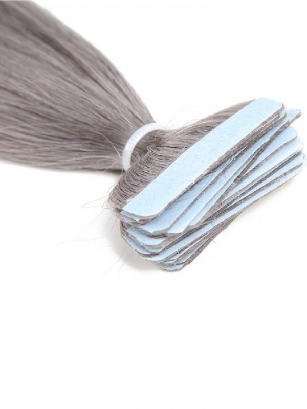 20pcs 50g Straight Tape In Hair Extensions Grey 100% Virgin Hair