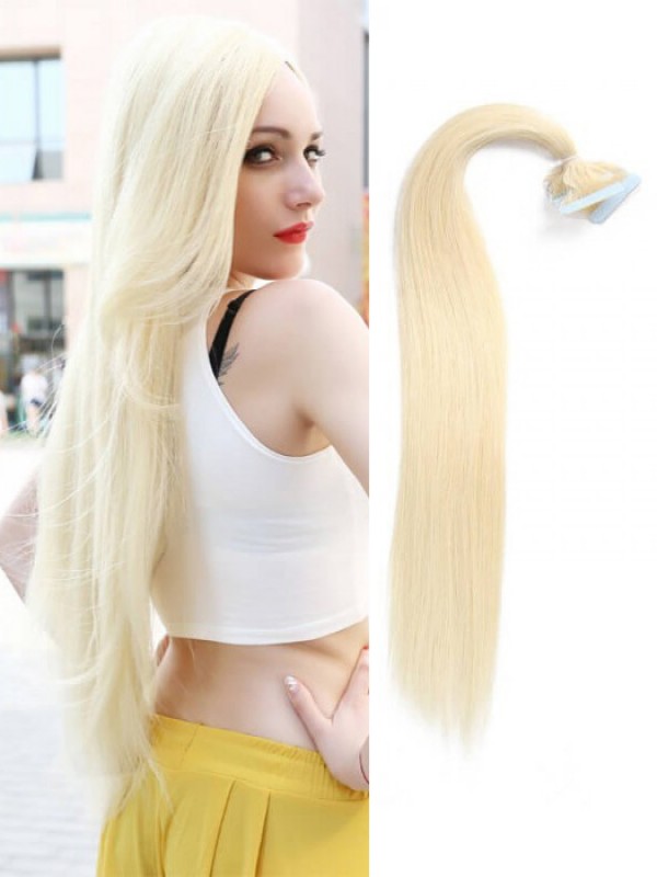 20pcs 50g Platium Blonde Straight Tape In Hair Extensions