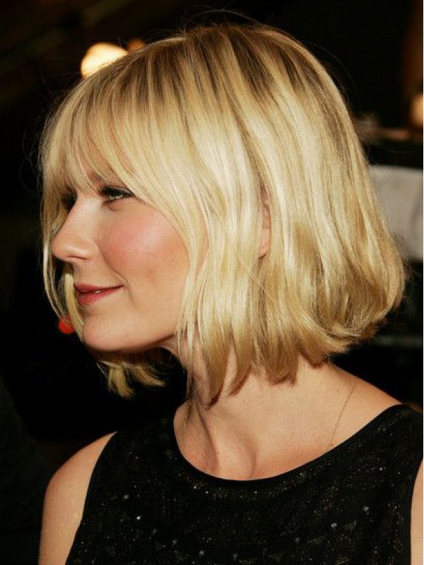 Blonde Bob Style Short Wavy Capless Synthetic Wig With Bangs 10 Inches