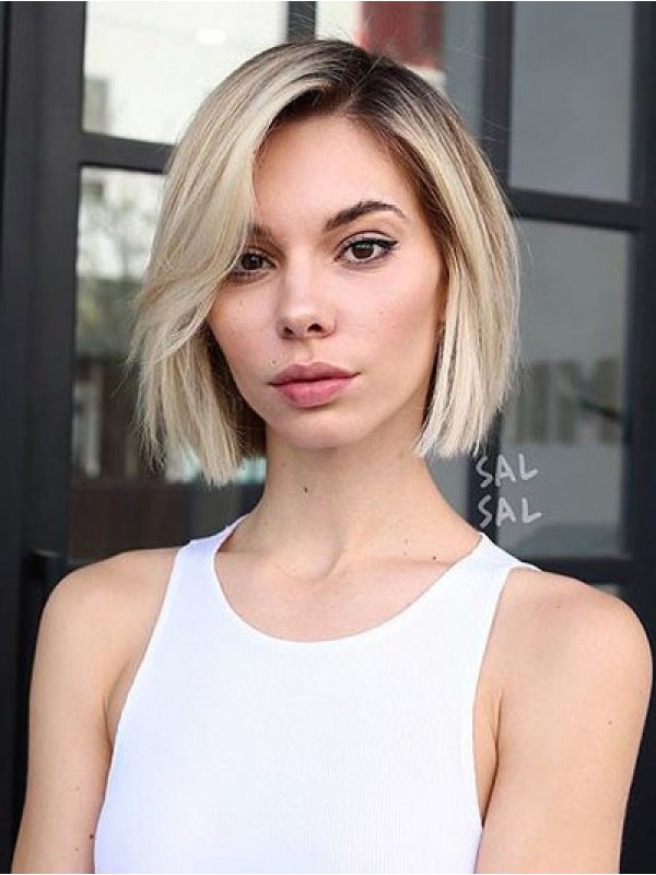 Short Straight Bob Style Capless Synthetic Wig Wwith Side Bangs 10 Inches